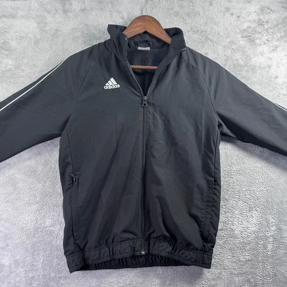 Adidas Boys Track Jacket Black Full Zip Three Stripes Youth Size M 10-12